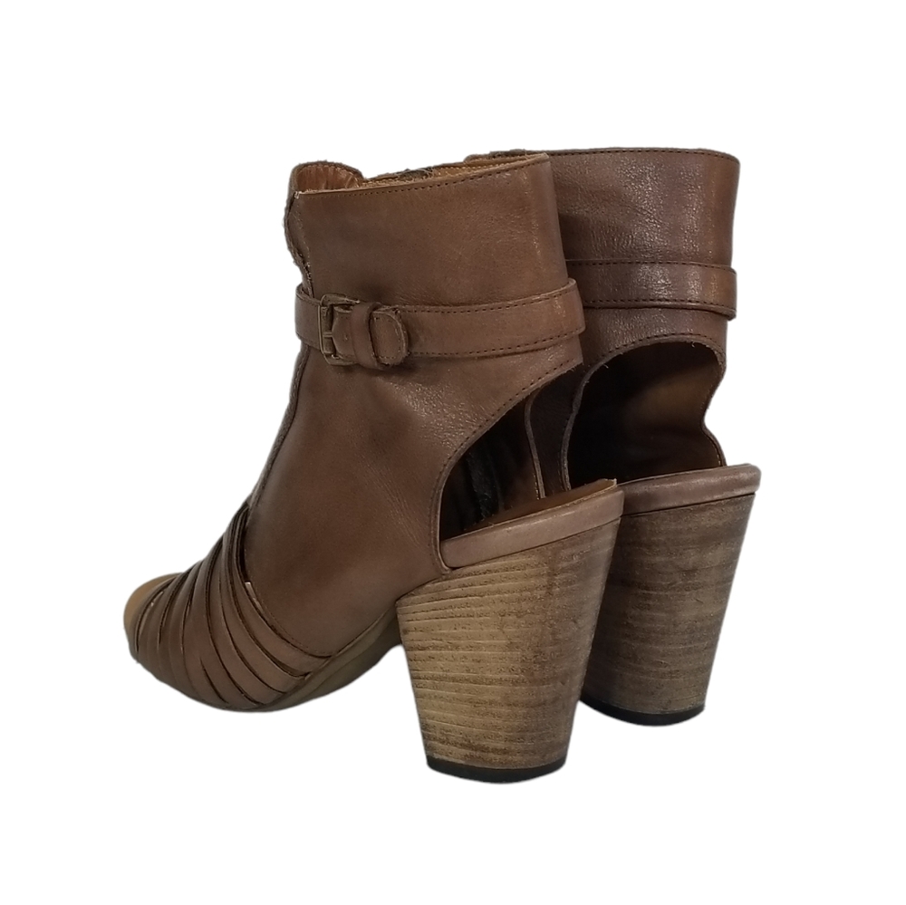 Fabianelli Italian Leather Woven Open Toe Ankle Booties Stacked Heel Size 6.5 - Picture 6 of 8